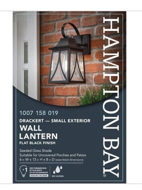 New Hampton Bay Drackert Small Exterior Wall Lantern in Flat Black